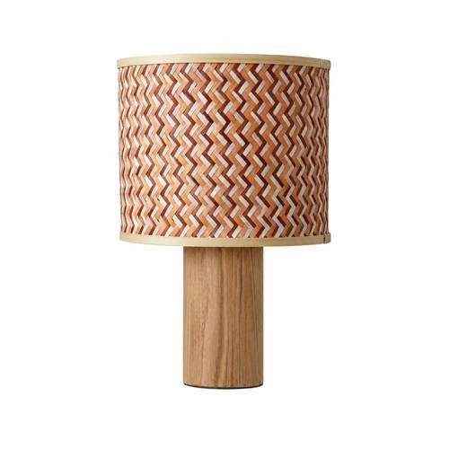 Grande lampe à poser bois de chêne, tressage en bambou crème
