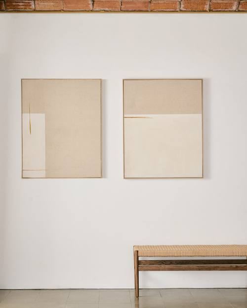Tableau abstrait Salin avec ligne horizontale en lin