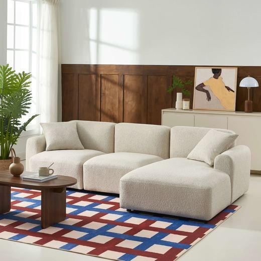 Canapé d'angle en tissu chenille 4 places beige