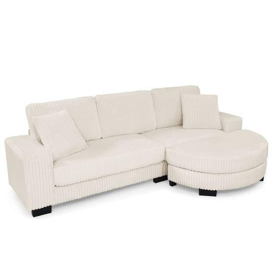 Canapé d'angle côtelé beige avec pouf 256,5x133,5x89 cm
