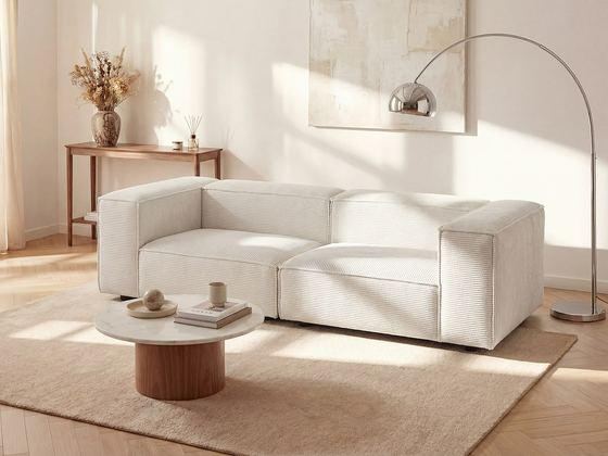Canapé 3 places modulable en velours côtelé beige RUZOLO