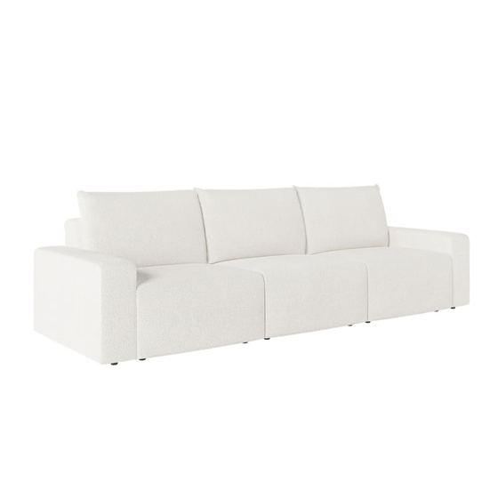 Canapé droit fixe 3 places en tissu bouclette - blanc