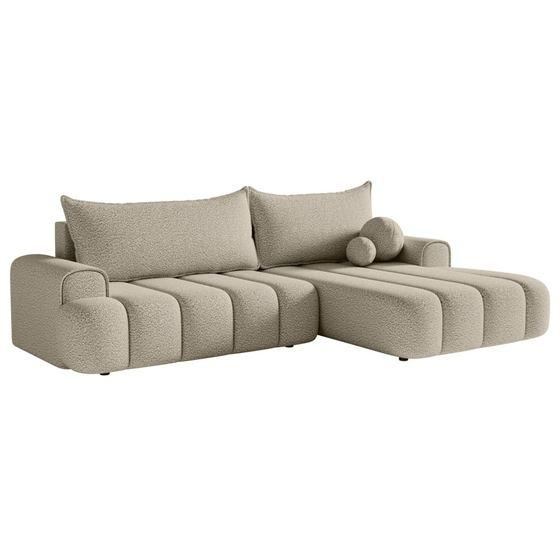 Canapé d'angle convertible côté droit en bouclette beige clair