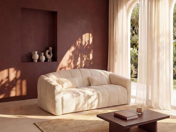 Canapé 4 places convertible express en tissu bouclette beige - Couchage