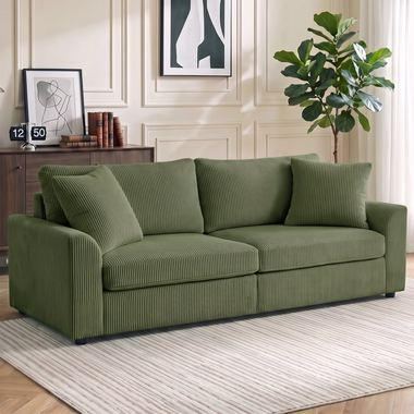 Canapé 3 places 2 coussins velours côtelé vert