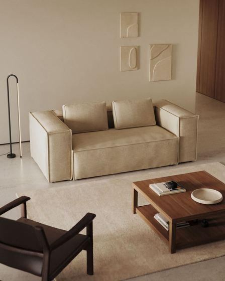 Canapé Blok 2 places en velours côtelé épais coloris naturel