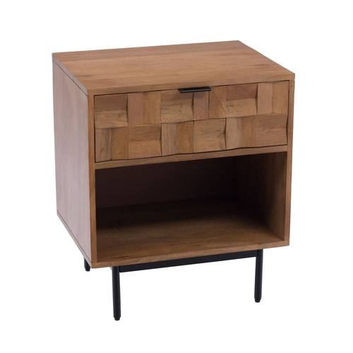 Table de chevet 1 tiroir 1 niche en manguier et métal l40 cm
