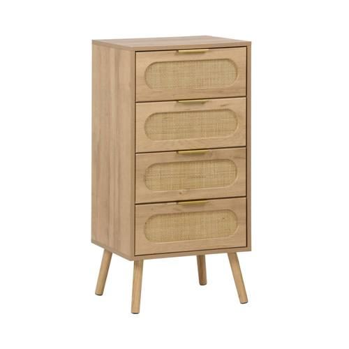 Commode chiffonnier effet bois et cannage 4 tiroirs naturel