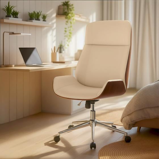 Chaise de bureau Varel, noyer & crème