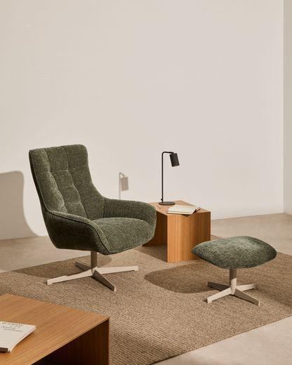 Fauteuil pivotant Teryl en tissu chenille vert et métal gris