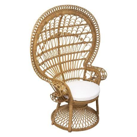 Fauteuil en rotin avec grand dossier haut tressé blanc