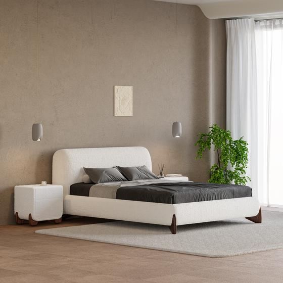 Lit plateforme bouclette blanche, 140