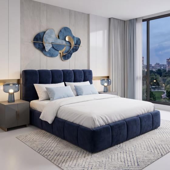 Lit coffre Aneto, chenille bleu nuit, 200×200