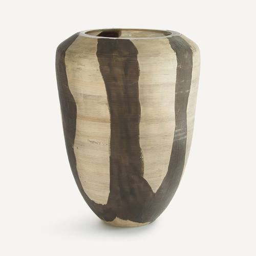Vase En Verre Peint Rayé Mat, H26,5 Cm, Hedi