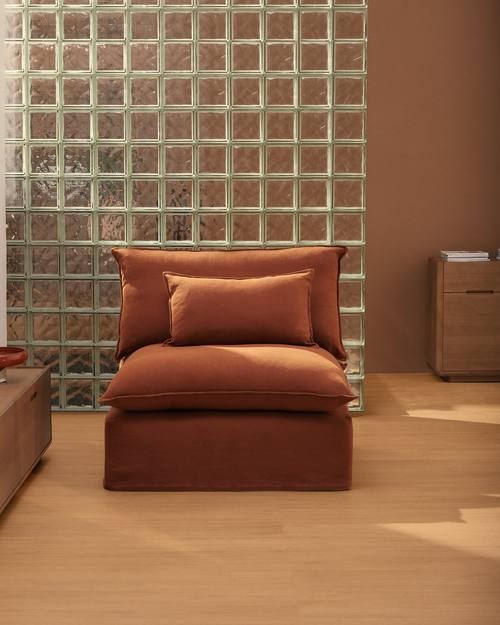 Fauteuil déhoussable Anarela en 100 % lin terracotta