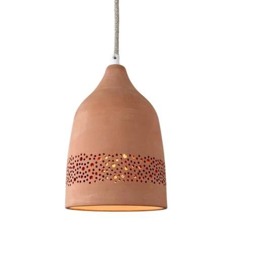 Suspension en terre cuite motif sara avec câble textile lin