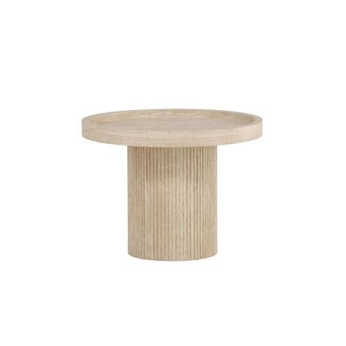Table d'appoint ronde en bois effet travertin ø60cm - Beige