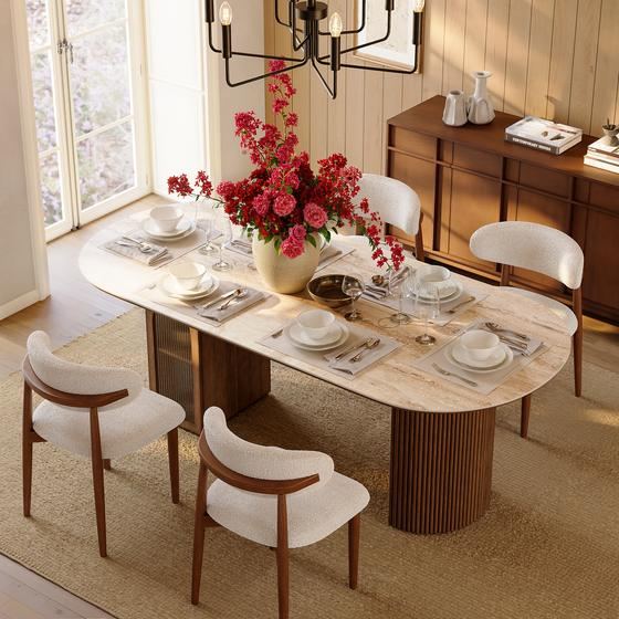 Table ovale faux travertin, 180 cm