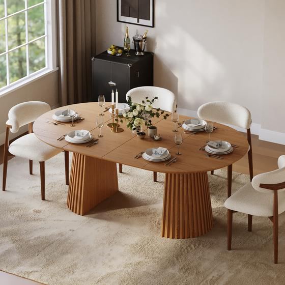 Table extensible bois massif, cannelée