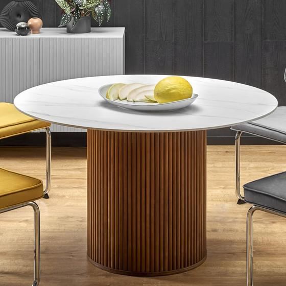 Table ronde bois & marbre, 120 cm