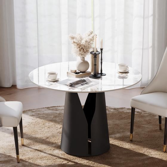 Table ronde pierre frittée, base acier (2-4)