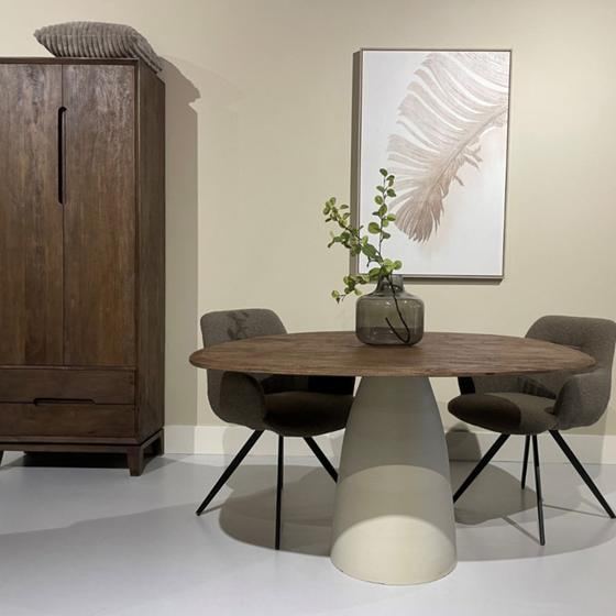 Table ronde Dylon, bois massif brun, Ø140